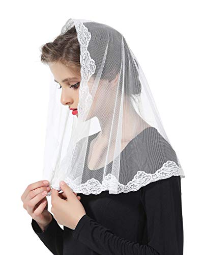 Mantilla De Encaje Española Mujer Capilla Velo Pañuelo de Iglesia Católica Bordado Chal Bufanda Negra Blanca V110