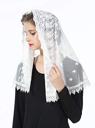 Mantilla De Encaje Española Mujer Capilla Velo Pañuelo de Iglesia Católica Bordado Chal Bufanda Negra Blanca V99