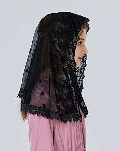 Mantilla De Encaje Española Mujer Capilla Velo Pañuelo de Iglesia Católica Bordado Chal Bufanda Negra Blanca V99
