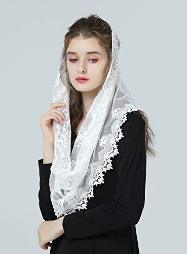 Mantilla De Encaje Española Mujer Capilla Velo Pañuelo de Lglesia Católica Bordado Chal Bufanda Negra Blanca V112
