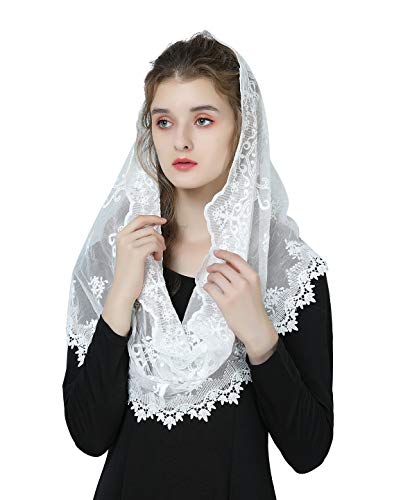 Mantilla De Encaje Española Mujer Capilla Velo Pañuelo de Lglesia Católica Bordado Chal Bufanda Negra Blanca V112