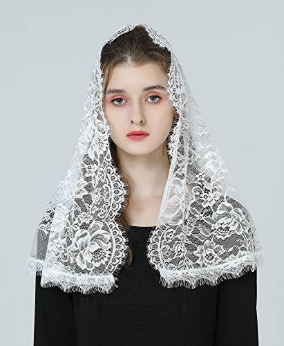Mantilla De Encaje Española Mujer Capilla Velo Pañuelo de Lglesia Católica Bordado Chal Bufanda Negra Blanca V114