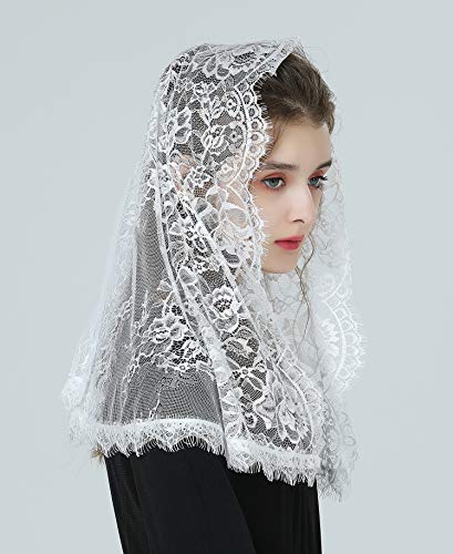 Mantilla De Encaje Española Mujer Capilla Velo Pañuelo de Lglesia Católica Bordado Chal Bufanda Negra Blanca V114