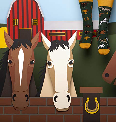 Many Mornings Horse Derby Calcetines multicolores con caballos, algodón, herradura, silla de montar, raza (39-42)