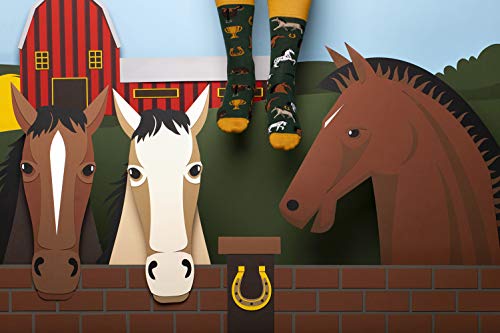 Many Mornings Horse Derby Calcetines multicolores con caballos, algodón, herradura, silla de montar, raza (39-42)