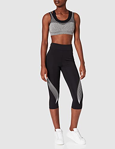 Marca Amazon - AURIQUE Mallas de Deporte Capri Estampadas Mujer, Negro (Black/White), 36, Label:XS
