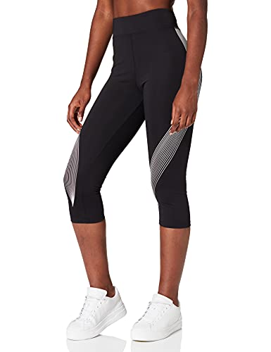 Marca Amazon - AURIQUE Mallas de Deporte Capri Estampadas Mujer, Negro (Black/White), 36, Label:XS