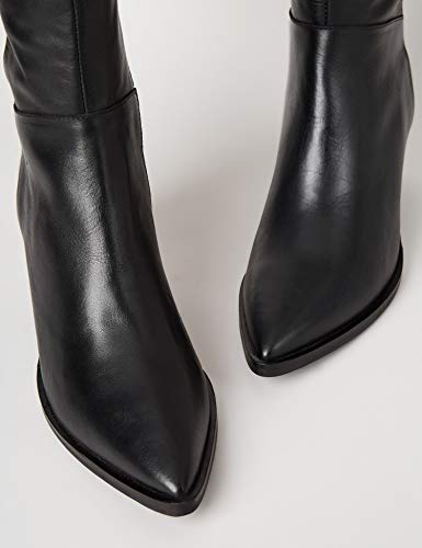 Marca Amazon - find. Knee High Pull On Leather Western Botas Altas, Negro Black, 37 EU