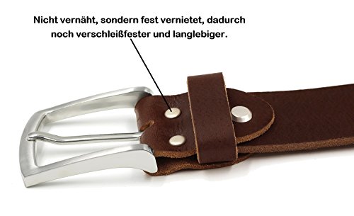 marrón Vintage Cinturón de piel de búfalo cuero 40 mm de ancho y aprox 3-4 mm de grueso, puede acortarse, cinturón, cinturón de piel, cinturón de traje, Br007-02 (waist size 115 cm)