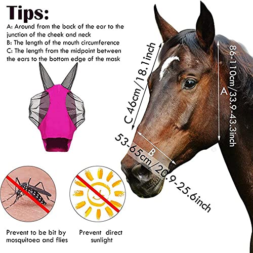 Máscara de mosca de caballo, máscara de poni con ojos de malla y orejas, transpirable, suave elasticidad, tela de caballo, máscara de mosca, protección UV (color: negro)