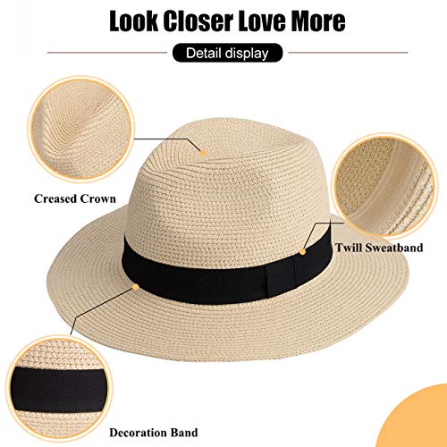 MAYLISACC Sombrero de Panamá Unisex Sombrero de Paja Sombrero de Verano Sombrero de Playa de Fedora para Hombres Mujeres