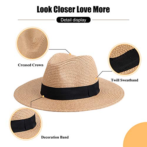 MAYLISACC Sombrero de Panamá Unisex Sombrero de Paja Sombrero de Verano Sombrero de Playa de Fedora para Hombres Mujeres