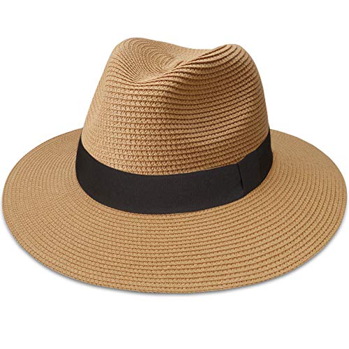 MAYLISACC Sombrero Panamá Enrollable de 59 60cm, Sombrero de Playa de Verano para Hombre y Mujer