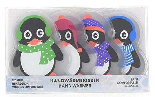 MC-Trend Juego de 4 calentadores de bolsillo con diseño de pingüinos para calentar las manos y los dedos, reutilizables