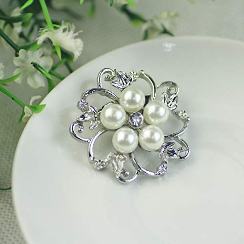 Mecool Broche broches de Perlas de imitación Broche de Flores Forma Redonda Bufanda Pin-Blanco