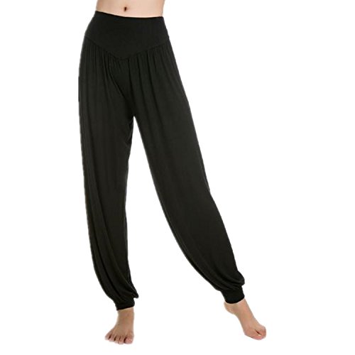 MEISHINE® Mujer Pantalones de Yoga Algodón Modal Harem Pantalón Polainas por Danza, Yoga, Ganduleado, Fitness - Muy Suave (Size L, Negro)