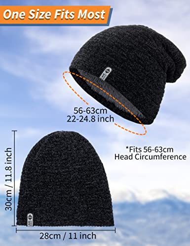 MELLIEX Gorro de Invierno para Hombre y Mujer, Forro Polar Slouch Beanie Hat Unisex Cálido Sombreros de Punto, Negro