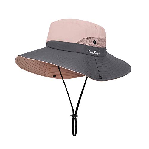 MengH-SHOP Sombrero de Sol al Aire Libre Mujer Sombrero de Cola de Caballo Plegable Gorro de Pescador Gorras de ala Ancha de Malla Sombrero de Verano Visor 56-58CM (Rosado)