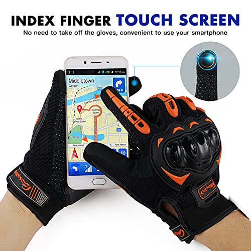 Men's and Women's Motorcycle Gloves, Full-Finger Touch Screen Motorcycle Gloves, Used for BMX ATV Mountain Bikes, Road Racing, Cross-Country Motorcycles, Etc,Orange
