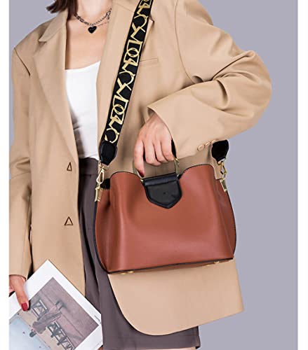 MIMITU Bolso de mano de cuero para mujer, color hit, bolso de hombro de moda al aire libre, bolso de mano informal suave, marrón oscuro, talla única