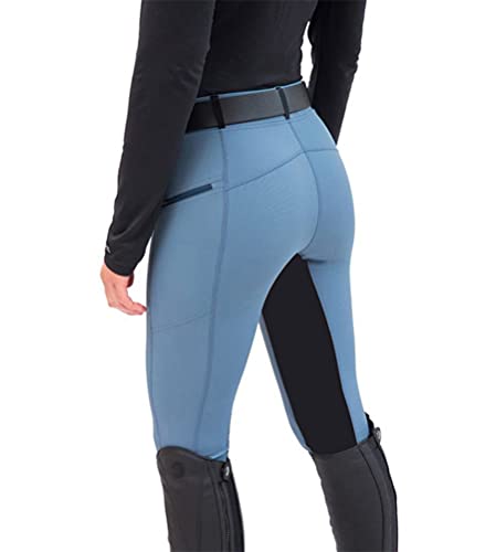 Minetom Equitación Mujer Suave Elástico Jodhpurs Pantalones para Equitación con Bolsillos Pantalones De Equitación D Azul XS