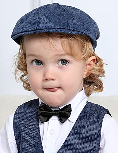 mintgreen Sombreros Gorras Bebés Niño, Recién Nacido Vendedor de Periódicos Gorra Vintage Tweed Plano Sombrero de Panadero, Azul, 2-3 años