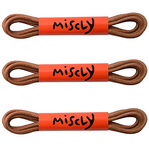 Miscly Cordones Encerados Redondos Finos de Vestir [3 Pares] - Diámetro 2.4 mm (76cm, Marrón)