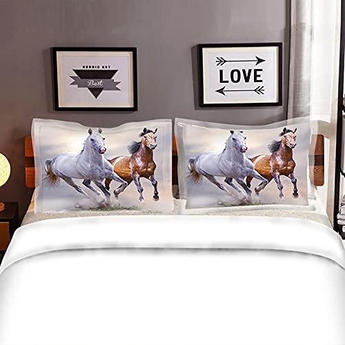 MKHFUW Juego de ropa de cama para caballos con impresión en 3D, diseño de caballo individual, doble funda de edredón tamaño King Size, ropa de cama para niños y niñas (Super King (220 x 260 cm)