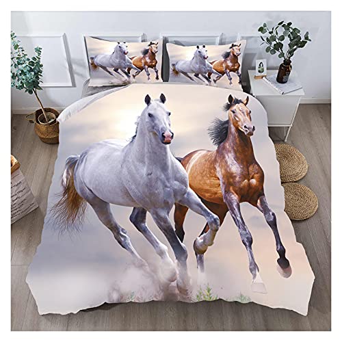 MKHFUW Juego de ropa de cama para caballos con impresión en 3D, diseño de caballo individual, doble funda de edredón tamaño King Size, ropa de cama para niños y niñas (Super King (220 x 260 cm)