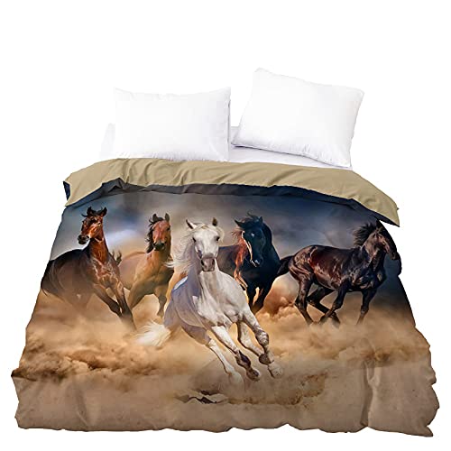 MKHFUW Juego de ropa de cama para caballos con impresión en 3D, diseño de caballo individual, funda de edredón doble, tamaño King Size, ropa de cama para niños y niñas (135 x 200 cm)
