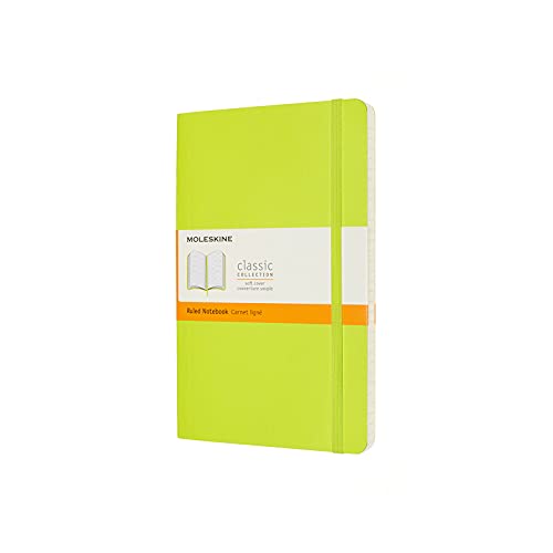 Moleskine - Cuaderno Clásico con Hojas de Rayas, Tapa Blanda y Cierre con Goma Elástica, Tamaño Grande 13 x 21 cm, Color Verde Limón, 240 páginas