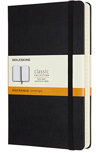 Moleskine - Cuaderno Clásico con Páginas Rayadas, Tapa Dura y Goma Elástica, Color Negro, Tamaño Grande 13 x 21 cm, 240 Páginas