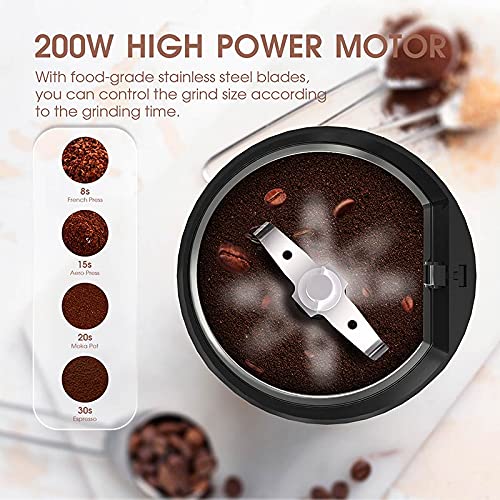 Molinillo de Café Eléctrico, Molinillo Café con Cuchilla de Acero Inoxidable 200W Capacidad 50g Bajo Ruido 50dB Máquina Molienda para Granos Café Semillas Especias Frutos Secos