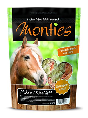 Monties Tentempiés para Caballos con Forma de Zanahoria/trébol de 4,3 cm de diámetro, 6 x 500 g