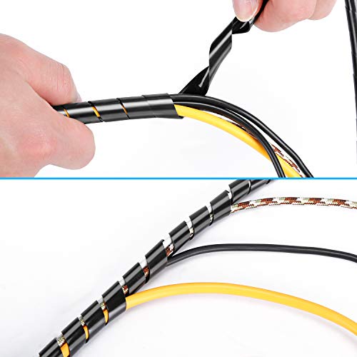 Mosotech 2 Pack Organizador Cables, 5.1M Espiral Cubre Cables Universal con 3.1M DIY Negro Bridas Cortable, Antienvejecimiento Flexible Recoge Cables para Escritorio, PC Escritorio, Oficina, Hogar