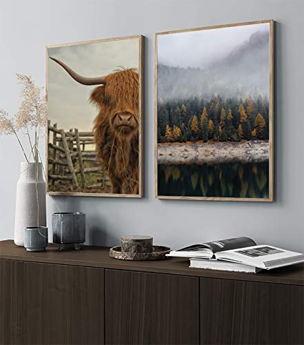 Mr. Castle Laminas Decorativas para enmarcar Cuadros de Pared. Estilo fotografía. Grandes 30 x 40cm y 20 x 30cm. Posters decoración del hogar, salón, Moderno, nórdico (Tono Verde y marrón)