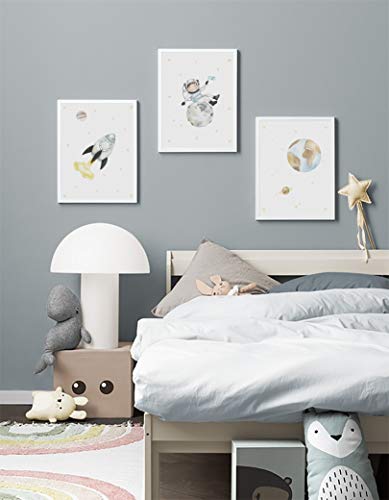 Mr. Castle Laminas Decorativas para enmarcar Cuadros de Pared. Estilo Infantil. Grandes 30 x 40cm y 20 x 30cm. Posters decoración del hogar, Cuarto de bebé (Astronauta)