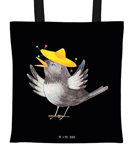 Mr. & Mrs. Panda Bolsa de transporte, bolso, bolsa de tela, bolsa de algodón, bolsa de compras, bolso de hombro, bolsa de yute, comprador, Bolsa de transporte Cuervo con sombrero Ohne Text Hochkant -