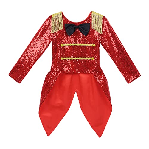 MSemis Disfraz de Domadora de Circo Niña de Danza para Fiesta Navidad Chaqueta Lentejueals Manga Larga de Actuaciones Disfraz de Bailarina Rojo 3 años