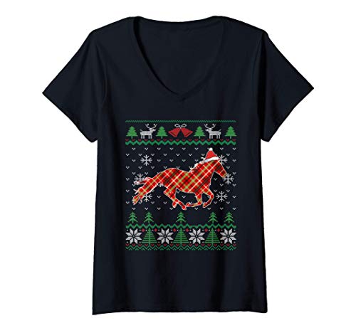 Mujer Caballo Feo Ecuestre de Navidad Horse Ugly Christmas Camiseta Cuello V