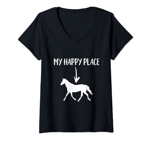 Mujer Caballo My Happy Place Equitación Ecuestre Doma Clásica Camiseta Cuello V