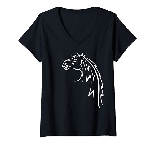 Mujer Cabeza de caballo Afición a la equitación Jinete Camiseta Cuello V
