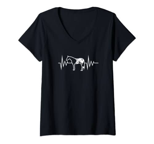 Mujer Jinete del caballo Appaloosa Heartbeat Camiseta Cuello V