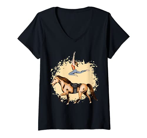 Mujer Los amantes de los caballos truco de equitación silla Camiseta Cuello V