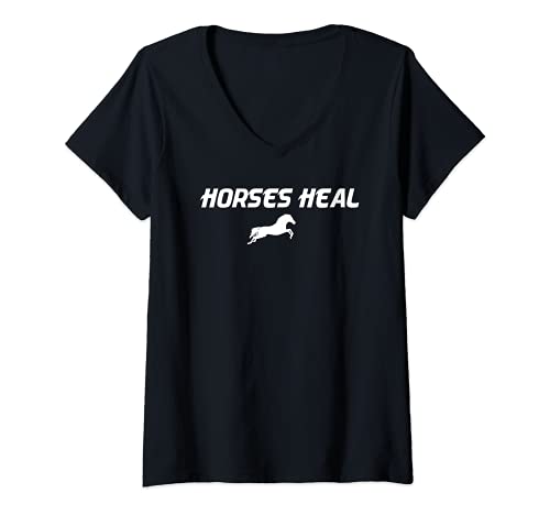 Mujer Los caballos sanan la hipoterapia Camiseta Cuello V