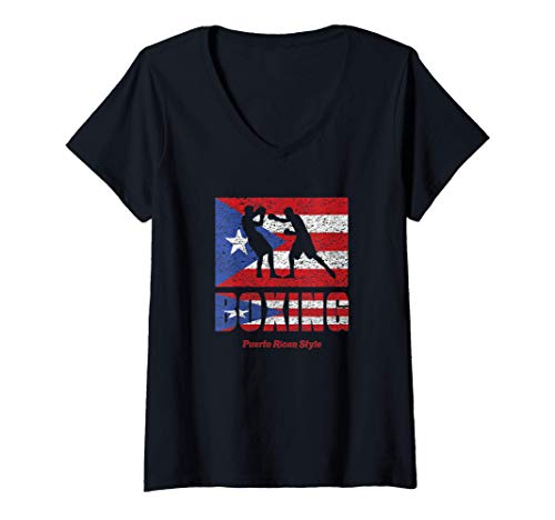 Mujer Puerto Rican Style Boxer National Flag Puerto Rico Boxing Camiseta Cuello V