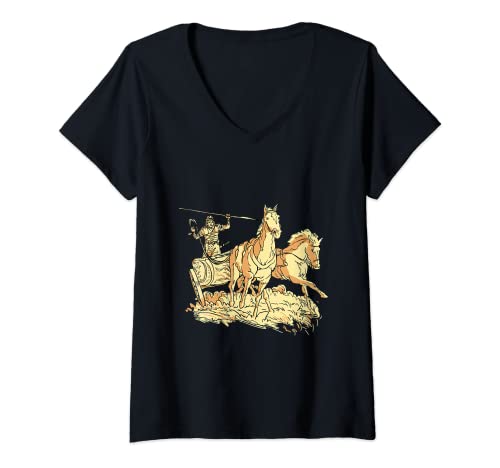 Mujer Romano, soldado romano, legionario con carro y caballo Camiseta Cuello V