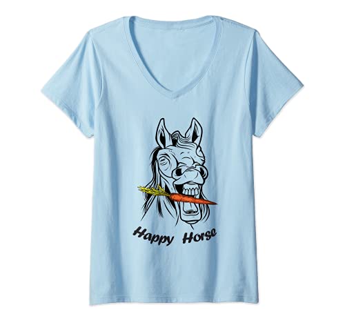 Mujer Sonriente Feliz Amante Del Caballo Zanahoria Equestre Camiseta Cuello V
