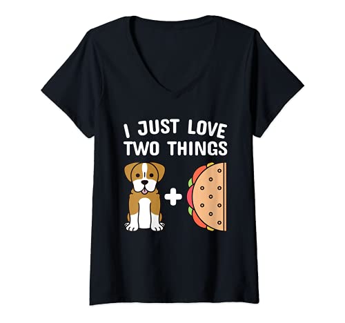 Mujer Tacos Bulldog Inglés Perro Camiseta Cuello V