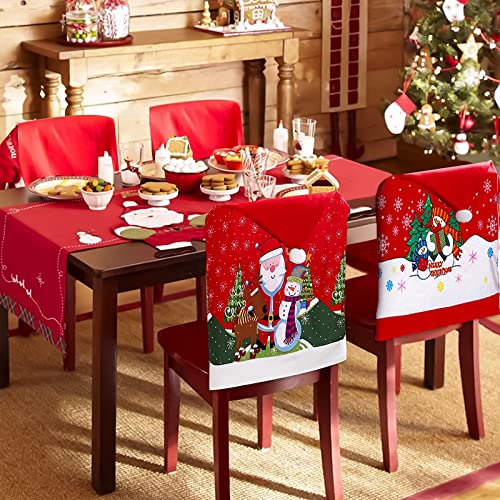 MULEVIP 4 Pcs Fundas para Sillas de Navidad,Silla con Gorro de Papá Noel,Navidad Decoración Fundas Protectoras,Decoraciones Navideñas para Cocina,Restaurante,Mesa de Comedor(19,7 x 23,6 Pulgadas)